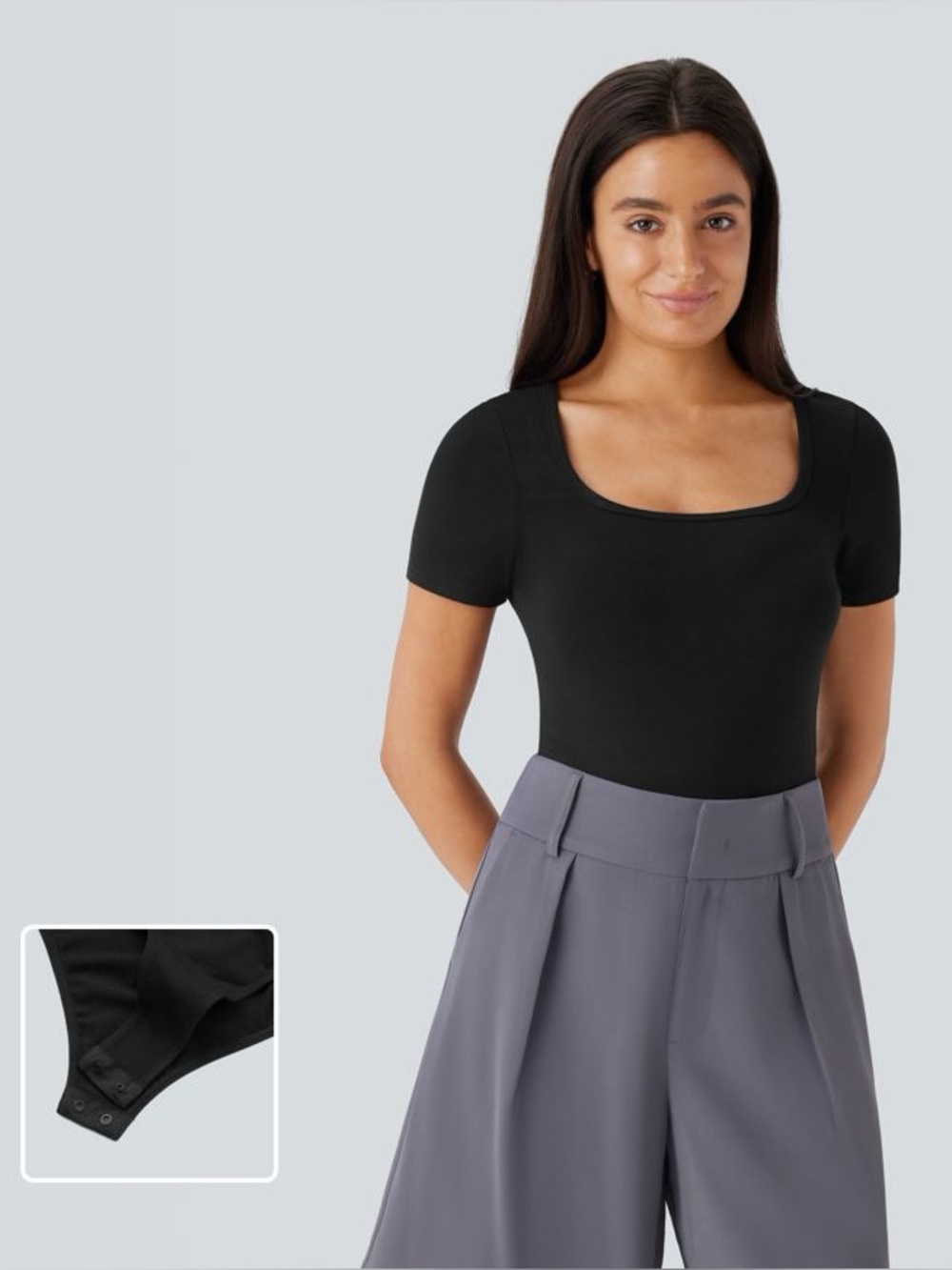 HALARA U Neck Short Sleeve Snap Skinny Work Bodysuit - size Large